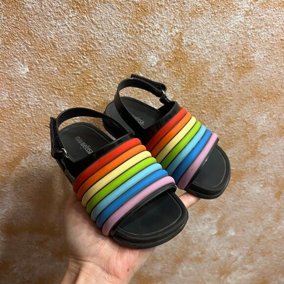 Mini Melissa Rainbow Black Adjustable PVC Sandals - toddler size 9 - Picture 1 of 8